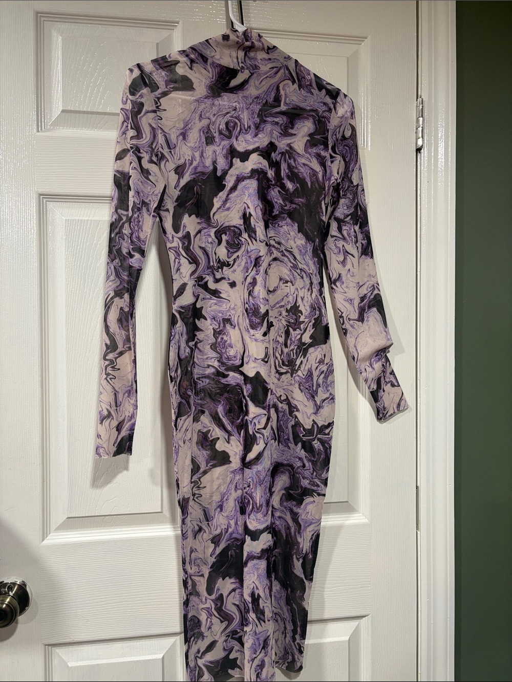 AFRM Marble-Print Long Sleeve Bodycon Dress in Purple and Black